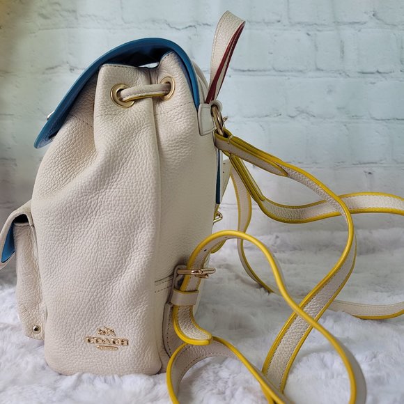 Coach Mini Turnlock Backpack White Leather With Colorblock Edge - Picture 3 of 13